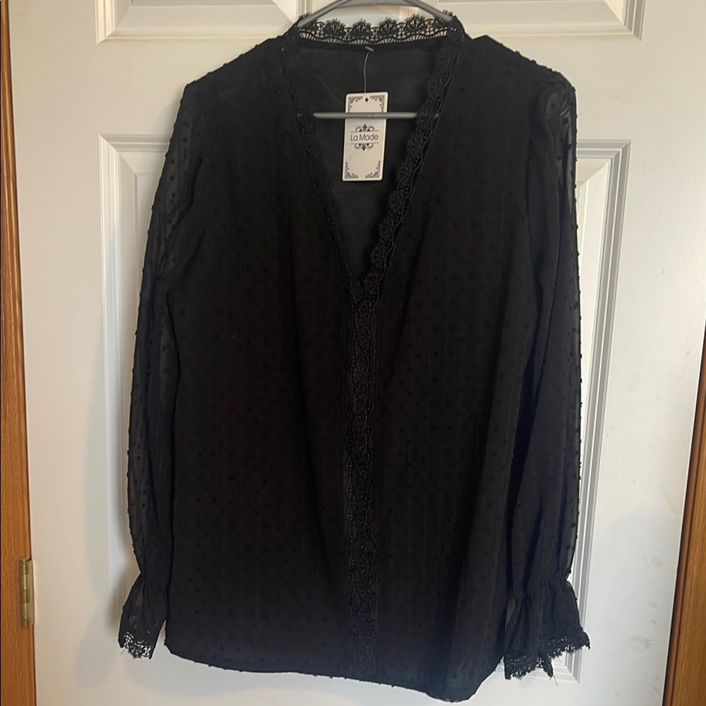 Black Lace Trim Women's Top